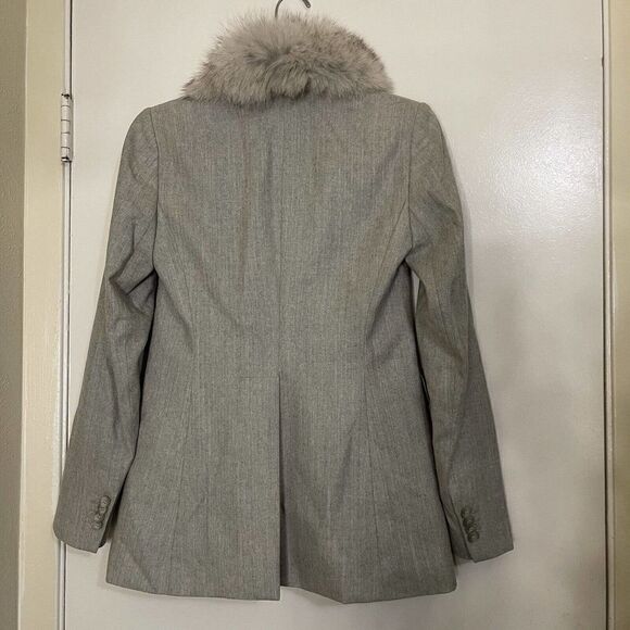 NWOT THEORY gray wool blazer jacket with removable Real blue fox fur trim US 0 - Picture 2 of 9